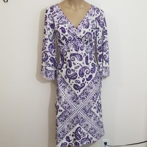 TALBOTS Purple/White Long Sleeves Summer Dress,Sz4